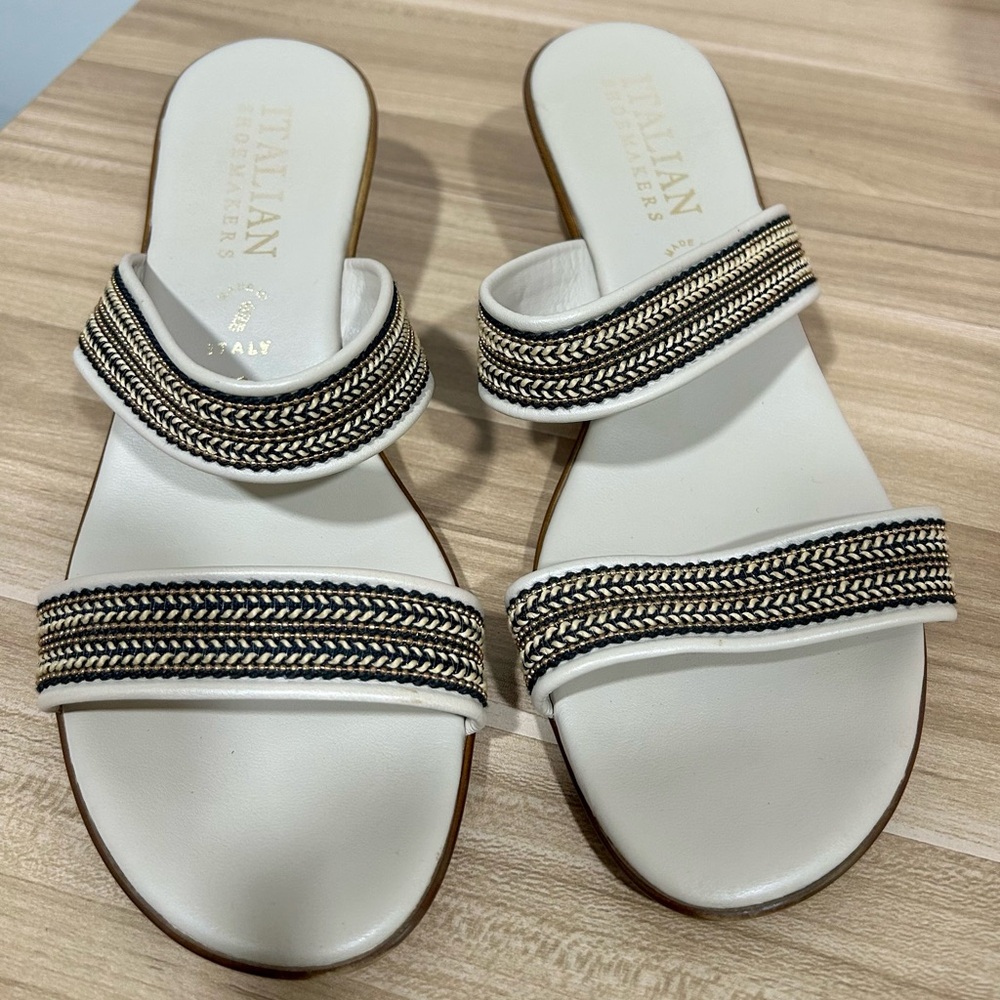 Italian Shoemakers Cream and Black wedge sandals size 10